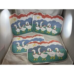 Country Goose Vinyl Placemats Set of 4 Cottagecore Kitchen Decor Vintage 1980s